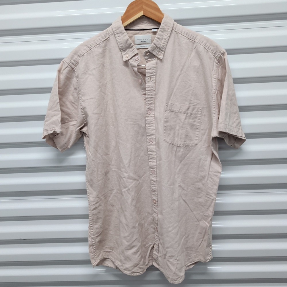 Morelli Milano Size L Men Pink Cotton Linen Blend Short Sleeve Button Down Shirt — photo 2